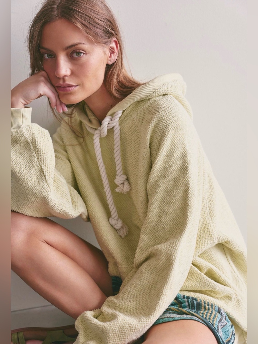 Free People Looped In Hoodie in Lemon Ice